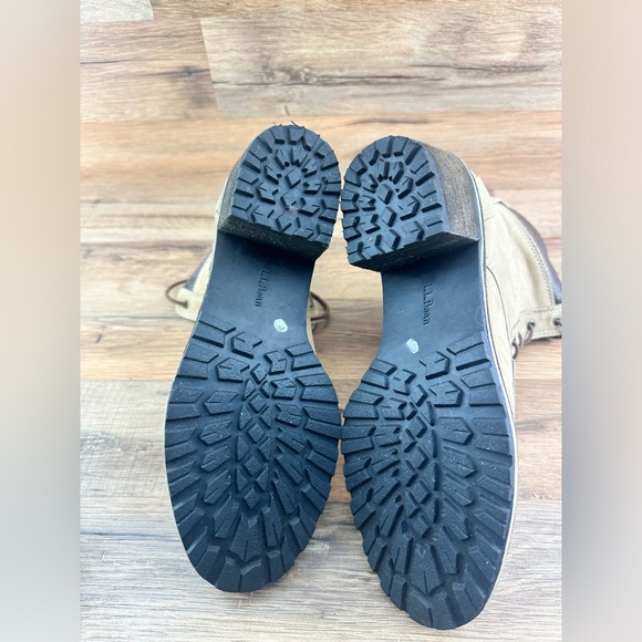 LL Bean Women's Boots Size 8.5M Block Heel Lug Sole Tan Chestnut Leather Lace Up - Picture 5 of 10